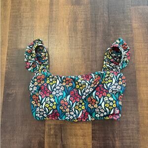 Albion Fit Costa Floral Bella Crop Bikini Top Ruffle Strap Size Large